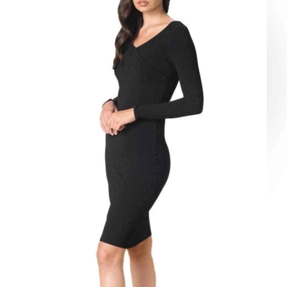Dress the Population Zaria Black Ribbed Sweater Dress Women's Size Small